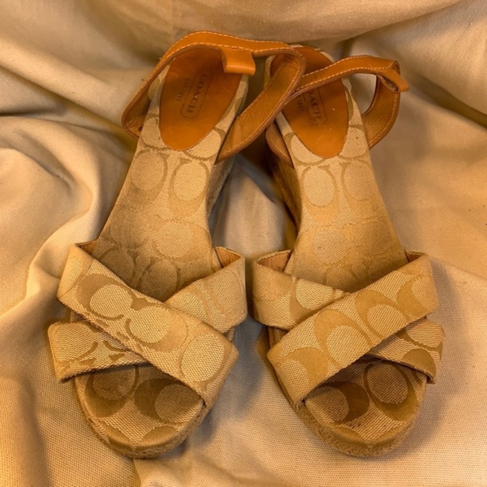 Coach leather detail espadrilles iconic logo wedge